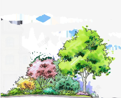 手绘城市大树花朵png免抠素材_88icon https://88icon.com 城市 大树 花朵