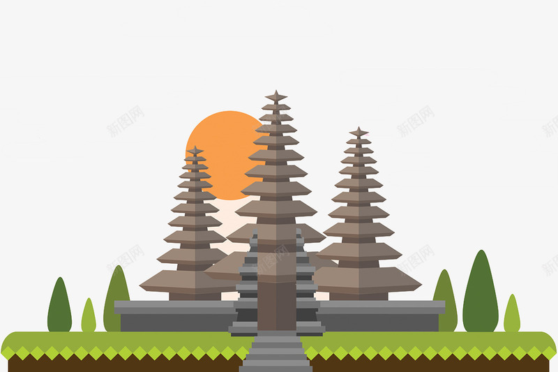 绘画宝塔绿色的草坪png免抠素材_88icon https://88icon.com 橙色的太阳 灰色的宝塔 绿色的草坪
