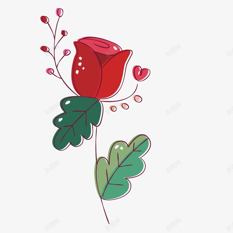 一支美丽的手绘玫瑰花png免抠素材_88icon https://88icon.com 叶子 手绘图 桔梗 玫瑰花 美丽的 花朵 花瓣