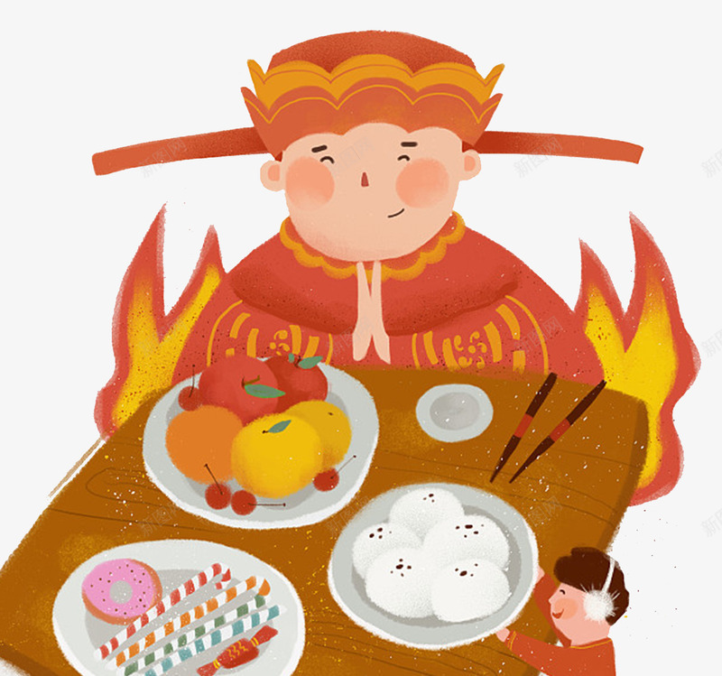 2018小年祭灶神卡通插画png免抠素材_88icon https://88icon.com 传统文化 小年 恭贺新年 插画 新年海报 春节海报 祭灶神 贺新年