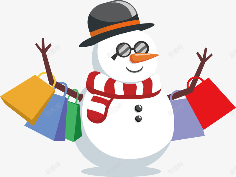 疯狂购物的雪人矢量图ai免抠素材_88icon https://88icon.com 暖冬特惠 疯狂购物 矢量png 购物 购物雪人 雪人 矢量图