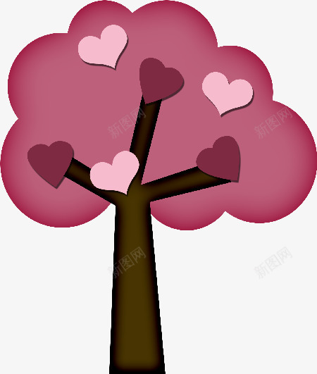 卡通玫红色大树爱心剪纸png免抠素材_88icon https://88icon.com 剪纸 卡通手绘 大树 爱心 玫红色装饰