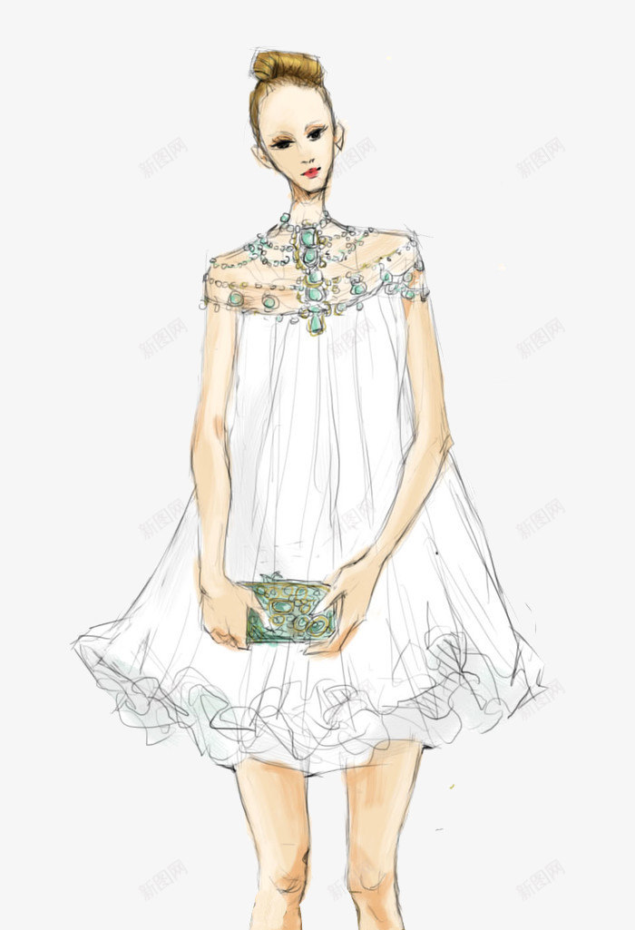 唯美礼服婚纱插画png免抠素材_88icon https://88icon.com 女装设计稿 手绘时装设计图 时装设计插画