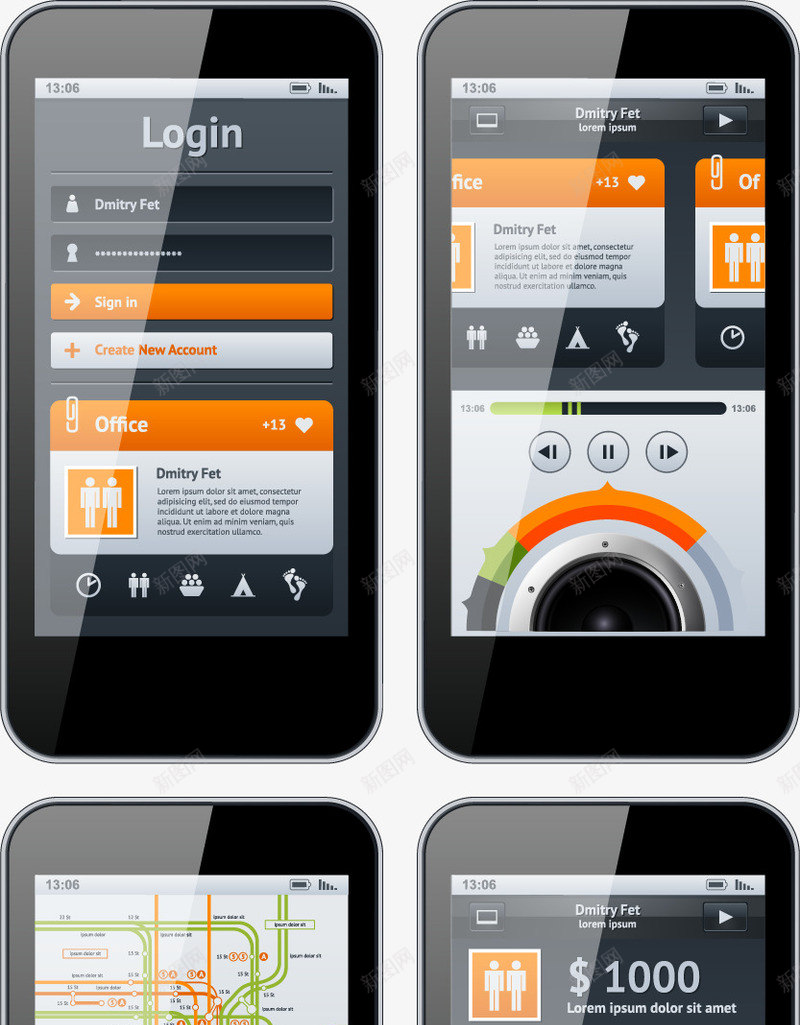 手机界面应用png免抠素材_88icon https://88icon.com 广告设计 影音播放 手机APP 手机应用 手机新闻 手机界面 手机程序 智能手机 界面设计 移动程序