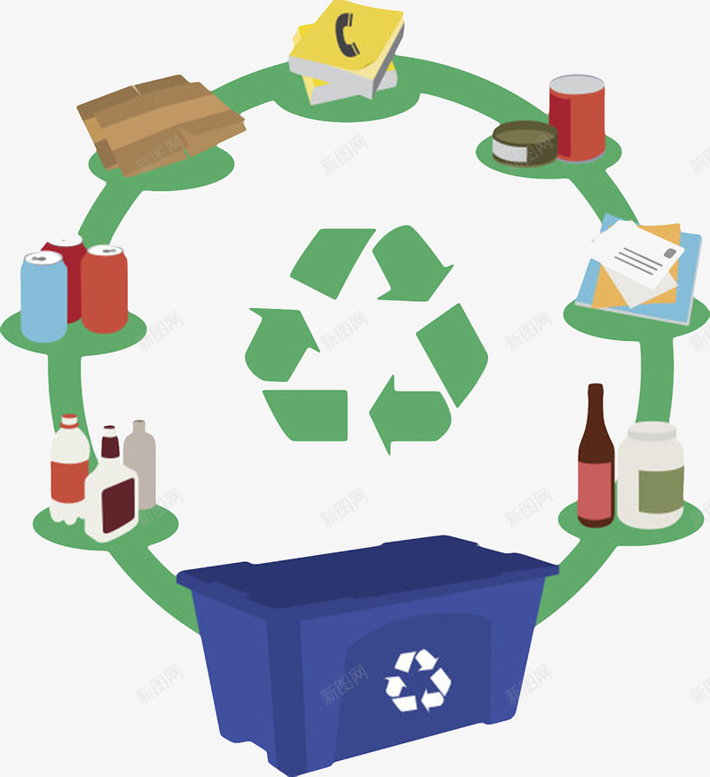 蓝色简约保护环境可回收标志的垃png免抠素材_88icon https://88icon.com 保护环境 免扣 免费下载 可回收不可回收 垃圾不可回收 垃圾回收 循环利用 蓝色简约保护环境可回收标志的垃圾桶卡通免费下载