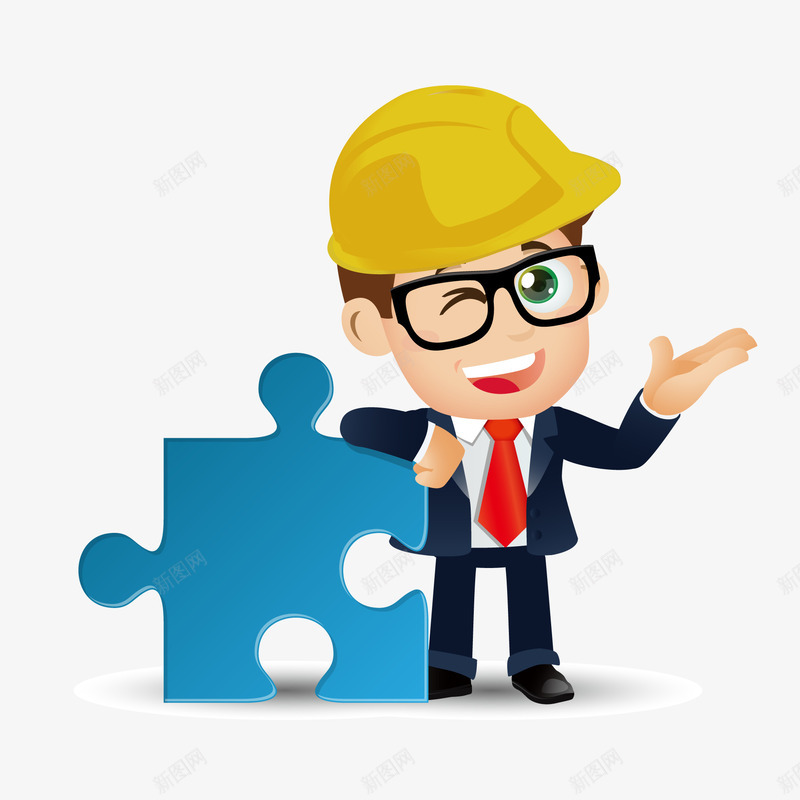 卡通靠着拼图的工程师矢量图ai免抠素材_88icon https://88icon.com 人物设计 卡通 工作 工程师 施工 矢量图