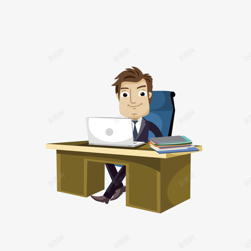 卡通工作的男人png免抠素材_88icon https://88icon.com 办公桌椅 卡通老板 商务 商务男士 工作的男人 文件 电脑