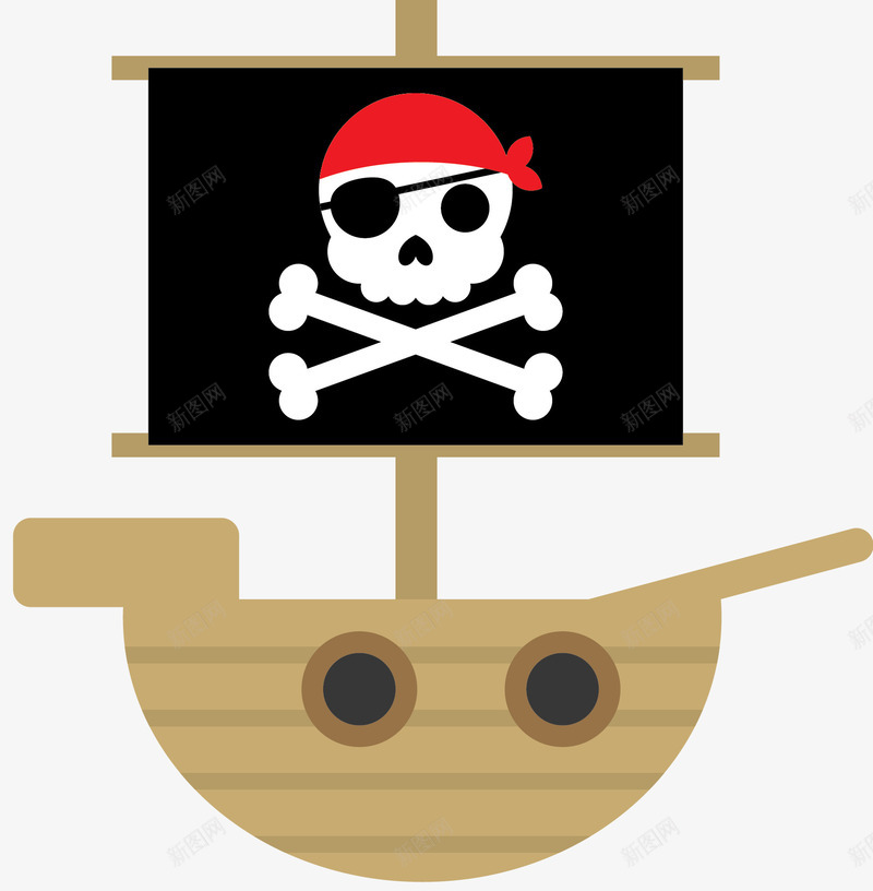 扁平风格木质海盗旗png免抠素材_88icon https://88icon.com 卡通海盗 卡通海盗元素 卡通风格 扁平风格 木质 海盗旗 符号