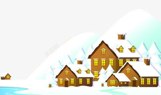 雪地房子png免抠素材_88icon https://88icon.com 冬季雪景 卡通 房子 黄色