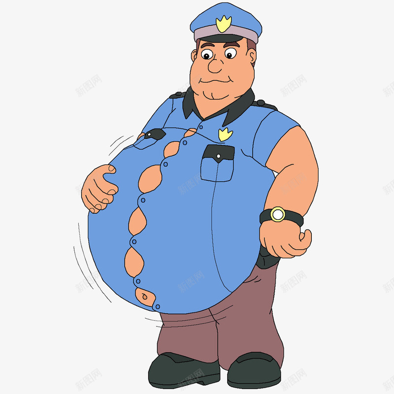 卡通穿制服的大肚子保安png免抠素材_88icon https://88icon.com 保安 保安卡通 保安员 制服 卡通 啤酒肚 大肚子 安保 手摸肚子 手表 插画 男人