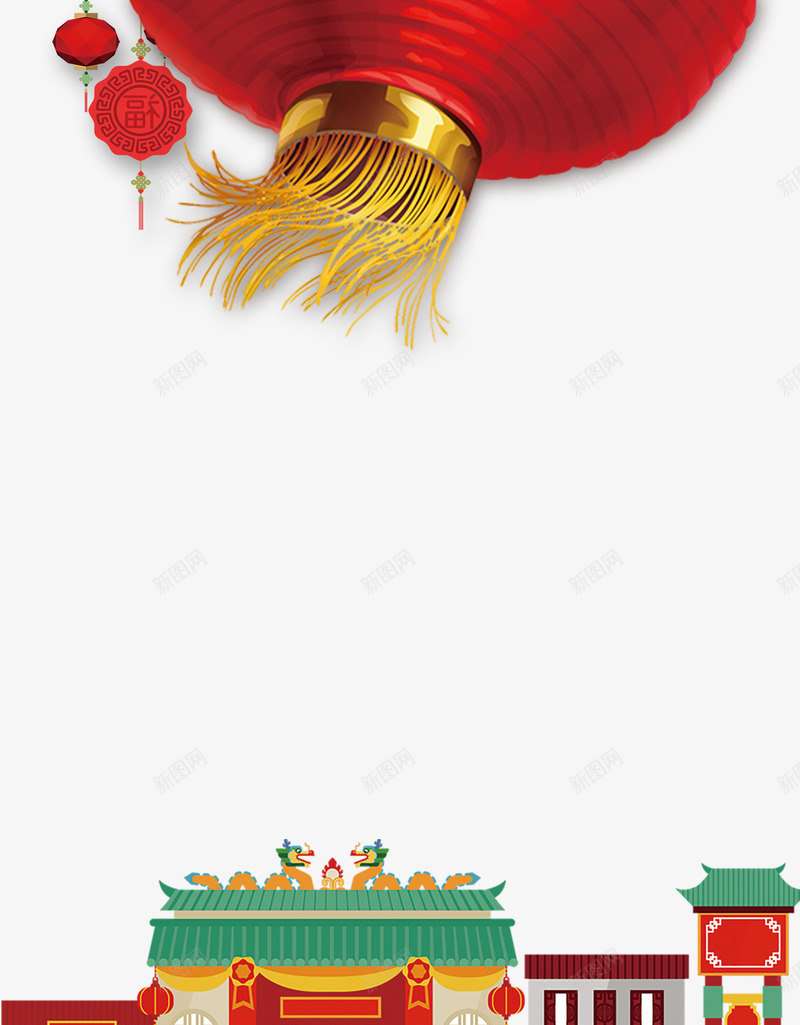 传统房屋psd免抠素材_88icon https://88icon.com PNG免抠图下载 农村 古建筑 春节 灯笼 红灯笼