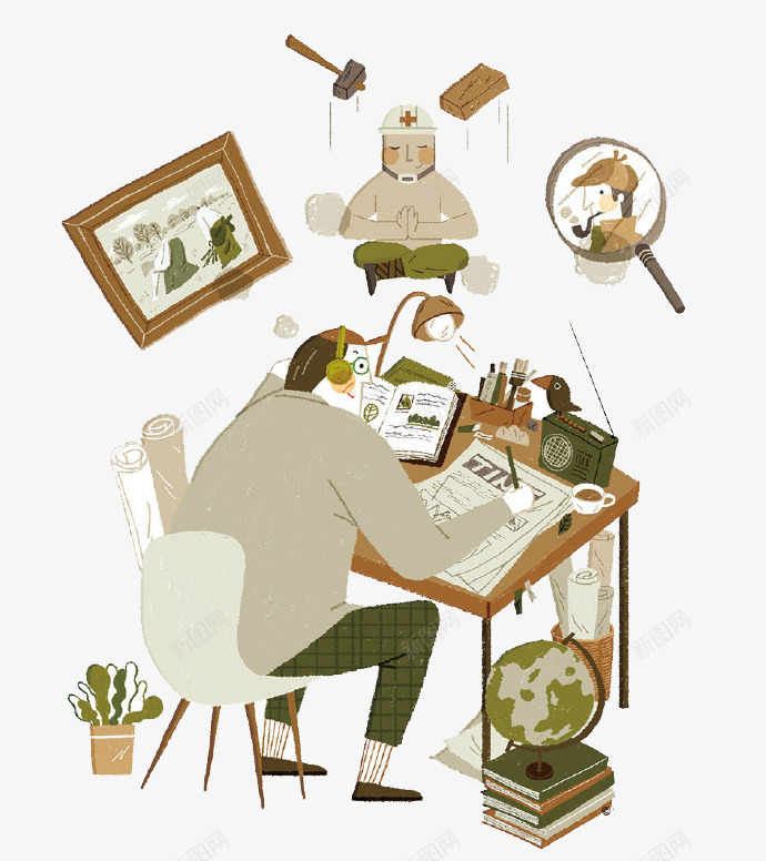 卡通工作男人png免抠素材_88icon https://88icon.com 书桌 写字 加班 工作