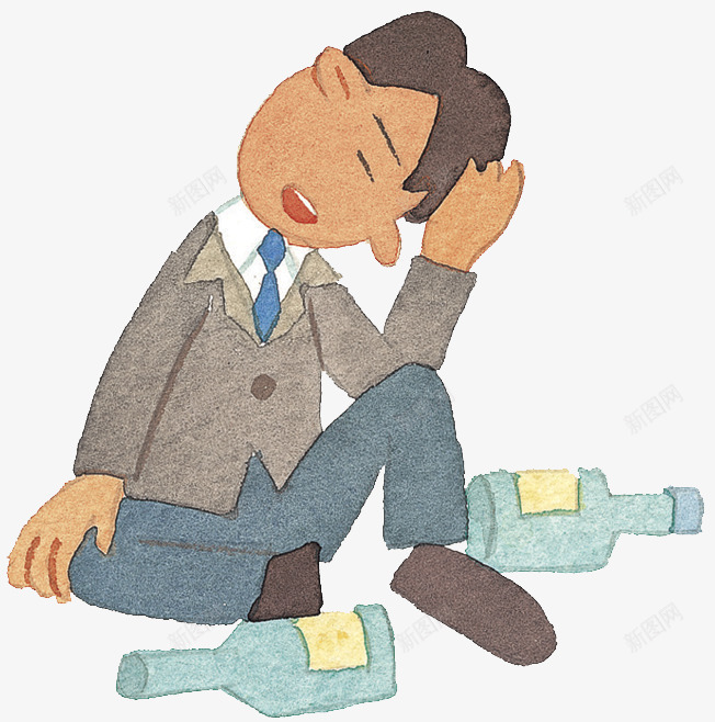 卡通喝醉抱头的男人png免抠素材_88icon https://88icon.com 卡通 喝醉 手绘 抱头的男人 酒瓶子 酒醉 醉了 醉酒