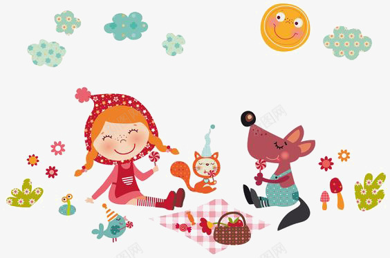 卡通小孩和老鼠png免抠素材_88icon https://88icon.com 儿童插画 卡通 卡通女孩 卡通老鼠 松鼠 野餐