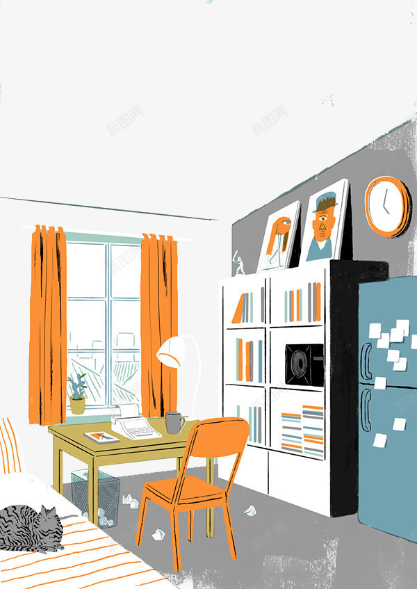 个性卧室布局图案psd免抠素材_88icon https://88icon.com 创意设计 卡片封面 手绘插画