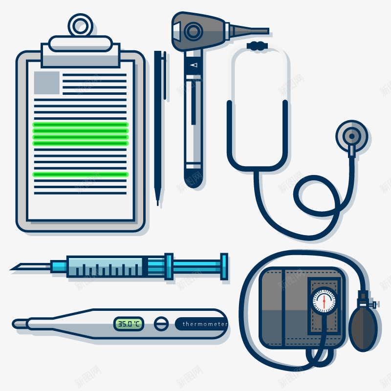 医生用品png免抠素材_88icon https://88icon.com 医疗 听诊器 血压计 针筒