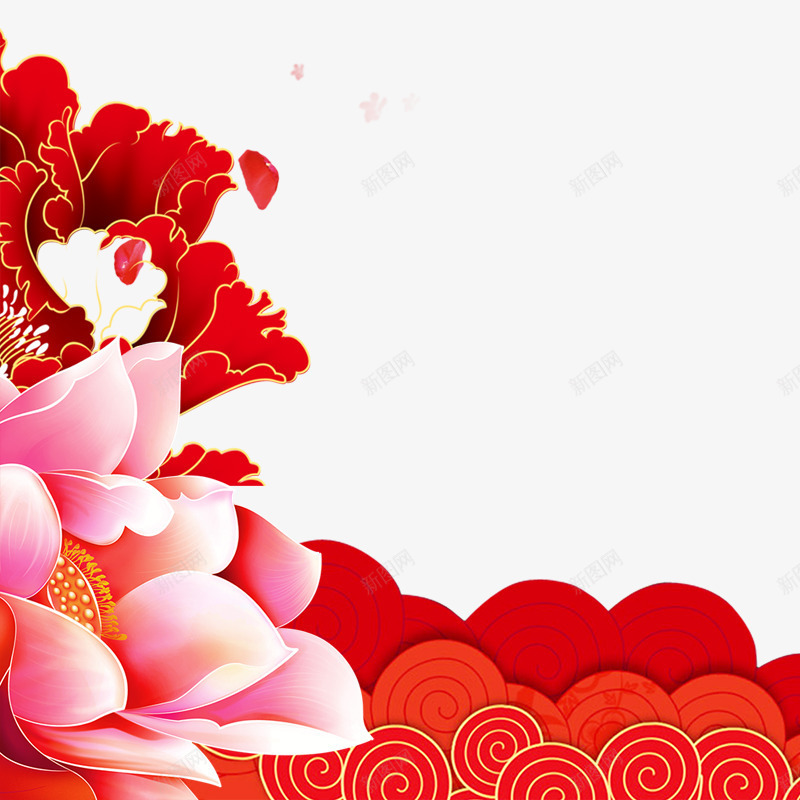 粉色花瓣搭配节日元素psd免抠素材_88icon https://88icon.com 喜庆 平面 形状 祥云 粉色 节日 花瓣 设计