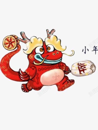 喜迎小年png免抠素材_88icon https://88icon.com 手绘 甜瓜 红色 龙