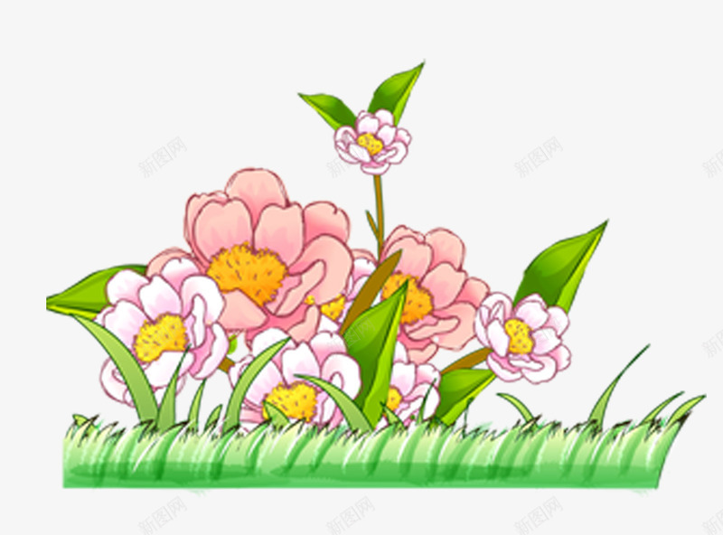 粉色卡通花朵小草装饰图案png免抠素材_88icon https://88icon.com 免抠PNG 卡通 小草 粉色 花朵 装饰图案