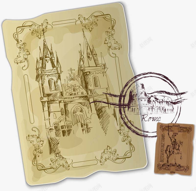 欧式复古建筑信封纸矢量图ai免抠素材_88icon https://88icon.com 信封纸 复古 建筑 欧式 邮票 矢量图