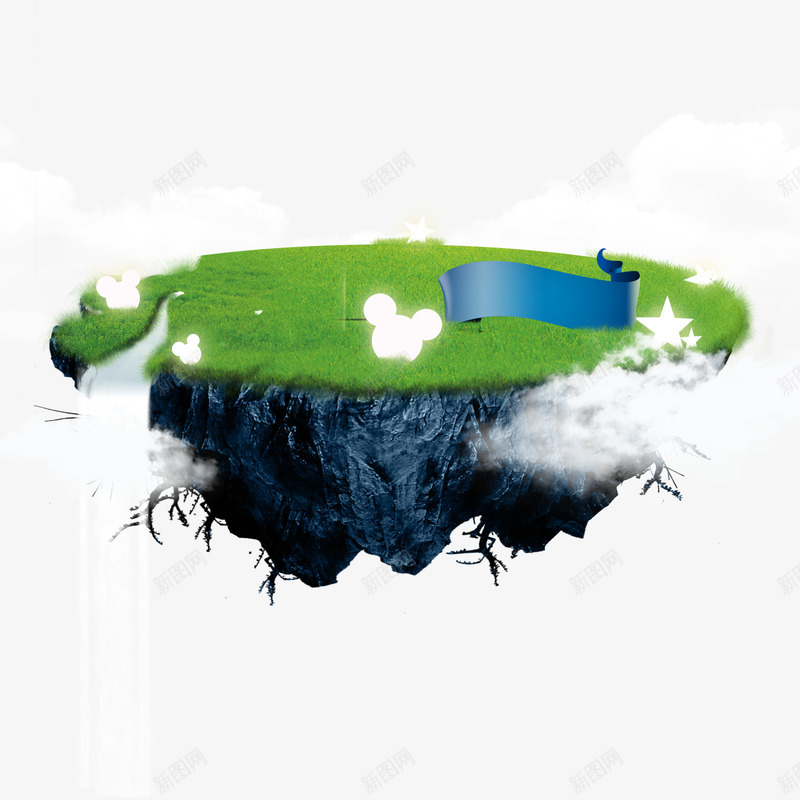 悬浮的小岛psd免抠素材_88icon https://88icon.com 云朵白色 卡通 天空岛 小岛 悬浮 悬空岛 漂浮 绿色 设计 透明