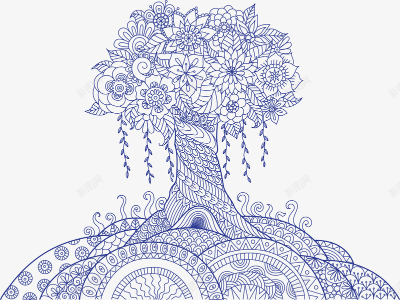 深蓝色艺术花朵拼图大树png免抠素材_88icon https://88icon.com 大树 深蓝色 矢量素材 艺术 艺术感 艺考 花朵拼图