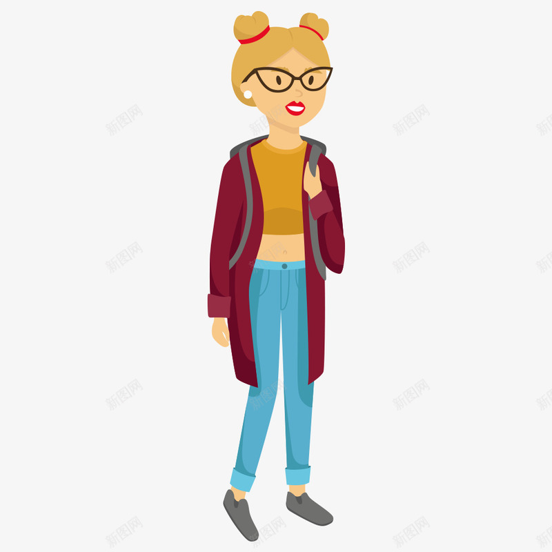 丸子头女生png免抠素材_88icon https://88icon.com 丸子头 卡通 女生 手绘 眼镜 红色 黄色 黑色