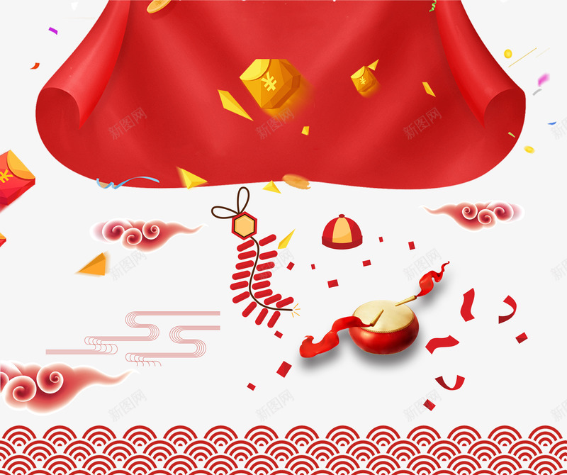 春节喜庆背景psd分层图png免抠素材_88icon https://88icon.com 卡通手绘鞭炮 古典花边 喜庆背景psd分层图 喜迎新春 大鼓 彩带 春节 欢度春节 红包