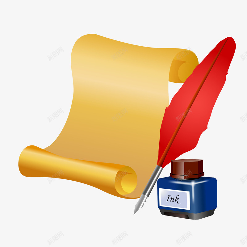 蓝色的钢笔墨水png免抠素材_88icon https://88icon.com 书法 写字 墨水 学习用品 笔 纸 纸张 蓝色 黄色