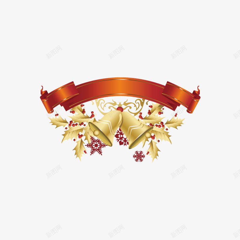 圣诞铃铛装饰元素矢量图ai免抠素材_88icon https://88icon.com 圣诞节 红色彩带 装饰 金色花纹 铃铛 矢量图