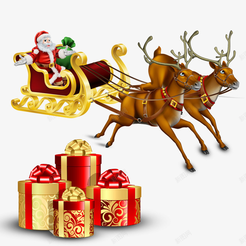 圣诞老人png免抠素材_88icon https://88icon.com 圣诞下载 圣诞节 礼盒 麋鹿拉车