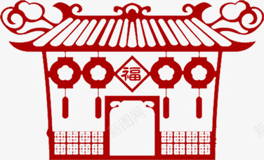 手绘红色祥云房屋png免抠素材_88icon https://88icon.com 房屋 祥云 红色