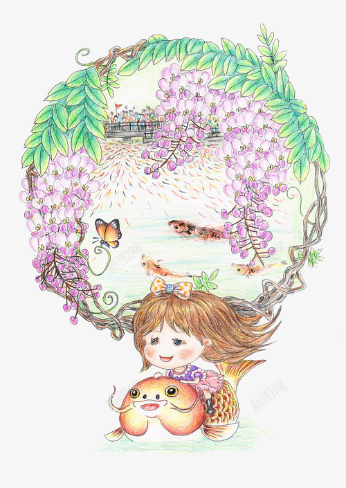湖边景色png免抠素材_88icon https://88icon.com 小女孩 紫色 花朵 蝴蝶