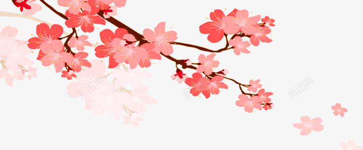 红色中国风花枝植物png免抠素材_88icon https://88icon.com 新年 新春 春节 桃花 红色植物 花枝 过年