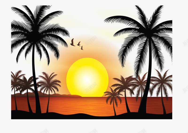 美丽夏天海边日落矢量图ai免抠素材_88icon https://88icon.com 夏天 夏天日落 日落 海岛小船 海岛日落 海边日落 矢量png 矢量图