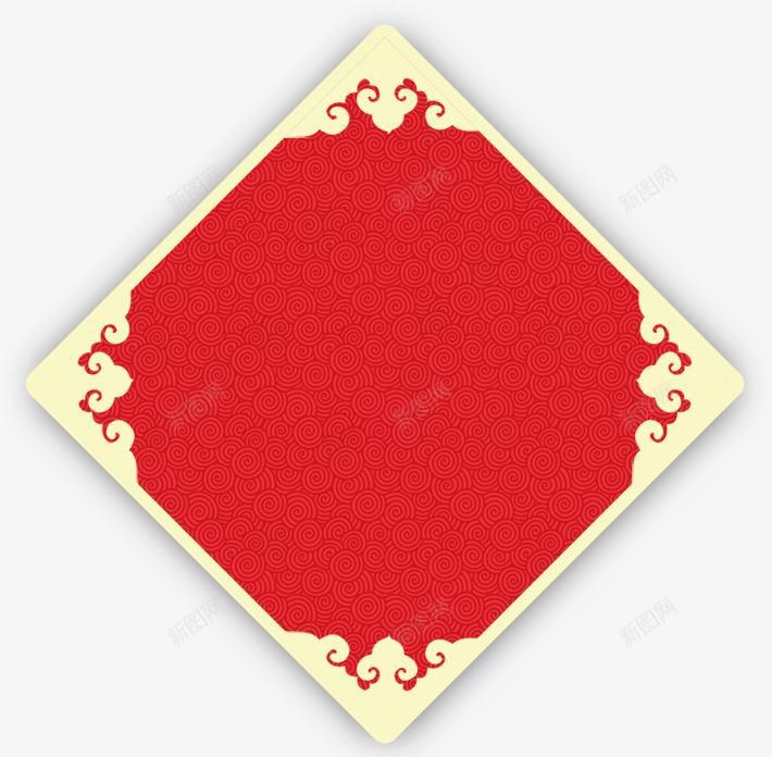 春节红色方形贴纸png免抠素材_88icon https://88icon.com 喜庆 新春贴纸 方形贴纸 春节贴纸 祥云边框 红色枝条