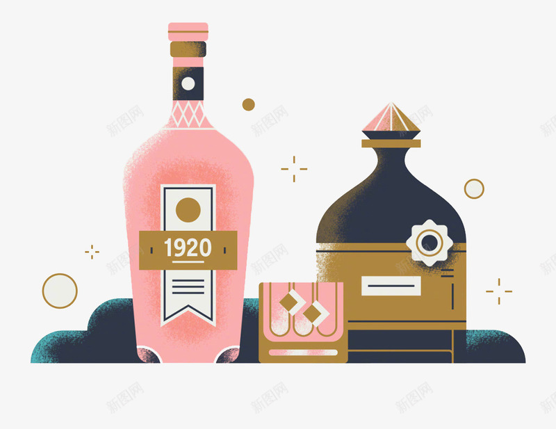 装有酒的酒瓶和杯子png免抠素材_88icon https://88icon.com 创意 卡通手绘 粉红色 酒 酒杯 酒瓶 饮品 黑色