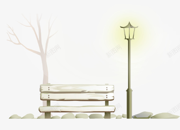 手绘长椅矢量图ai免抠素材_88icon https://88icon.com 大树 手绘 路灯 长椅 矢量图