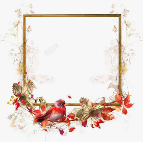 花草边框装饰png免抠素材_88icon https://88icon.com 小鸟 相框 花草 边框