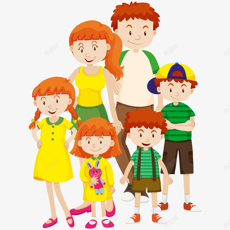 大家庭png免抠素材_88icon https://88icon.com 兄弟姐妹 六口之家 哥俩好 孩子 我的家人 父母