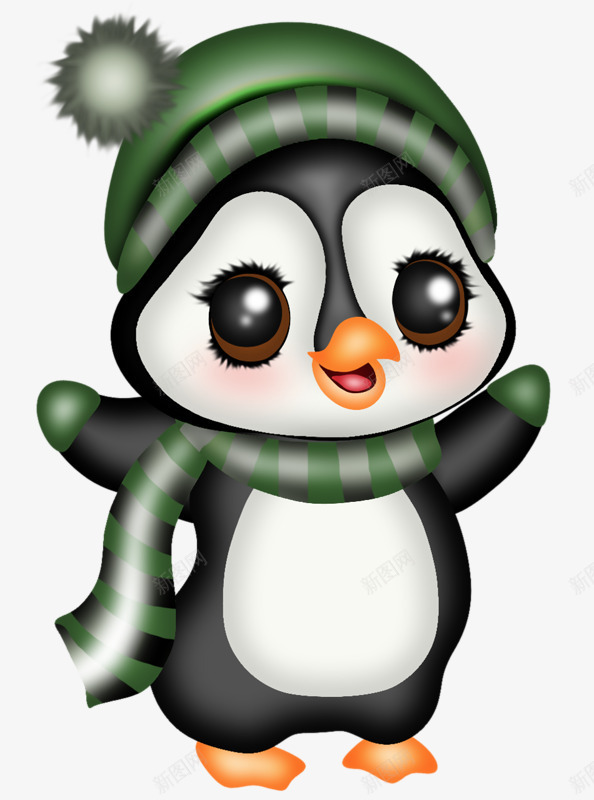 一只企鹅png免抠素材_88icon https://88icon.com 可爱 宠物 手绘 绿帽子