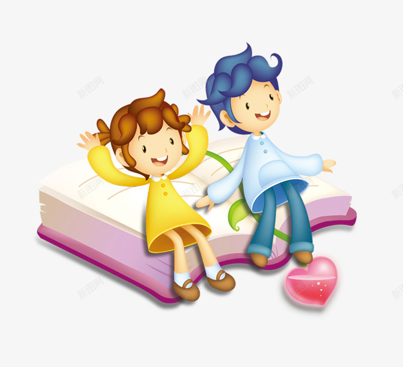卡通躺在书本上的男孩女孩png免抠素材_88icon https://88icon.com 卡通人物 卡通打开的书本 躺着的男孩女孩
