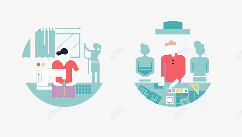 扁平化裁缝店工作png免抠素材_88icon https://88icon.com 创意设计 卡通设计 扁平创意图