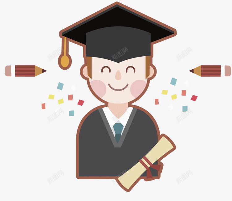 毕业的男人图png免抠素材_88icon https://88icon.com 卡通 卡通毕业生 开心毕业生 彩花 微笑的 手绘 毕业生 毕业证书 男人 铅笔