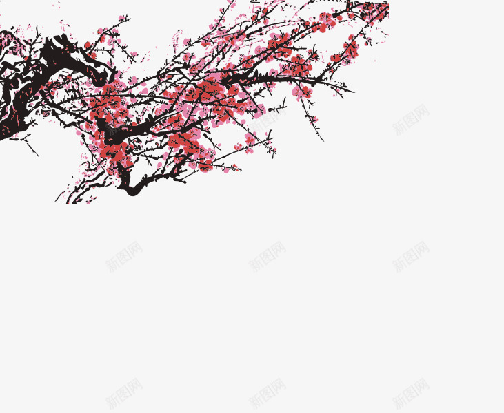红色寒梅图层png免抠素材_88icon https://88icon.com 坚韧 寒冬 水墨画 红色寒梅 腊梅花