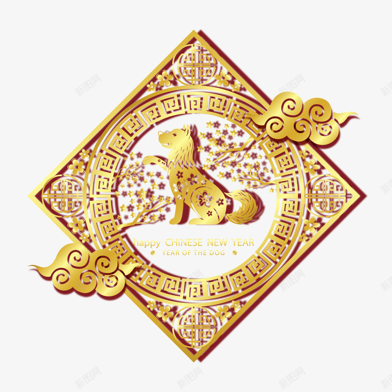 金色狗年剪纸贺卡png免抠素材_88icon https://88icon.com 中国风 新年装饰 春节装饰 狗年装饰 金色狗年装饰 金色祥云
