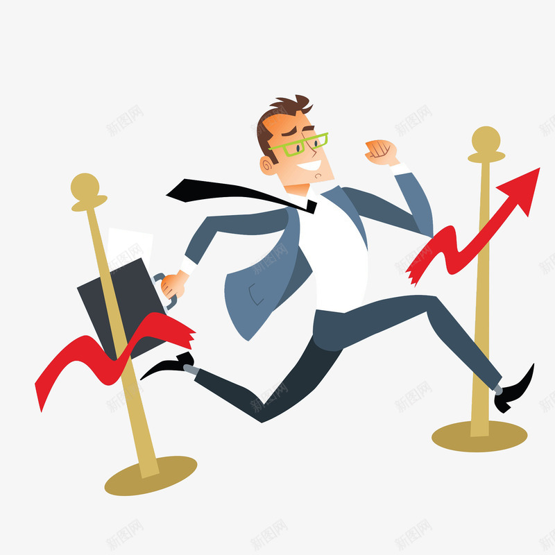 卡通奔跑男人图png免抠素材_88icon https://88icon.com 上班族 卡通 商务 奔跑 帅气的 男人 白领 红箭头 西装