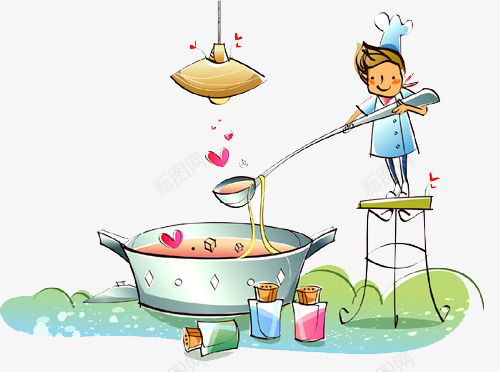 抽象小孩子在煮面png免抠素材_88icon https://88icon.com 椅子 灯泡 锅具 面线