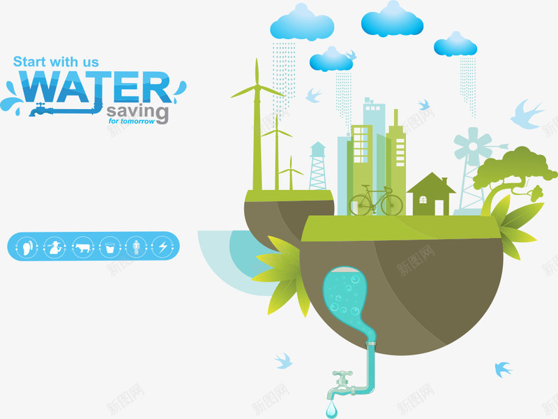 绿色城市水资源环保矢量图ai免抠素材_88icon https://88icon.com 公益 水资源环保 环保 绿色城市 绿色环保 节能 矢量图