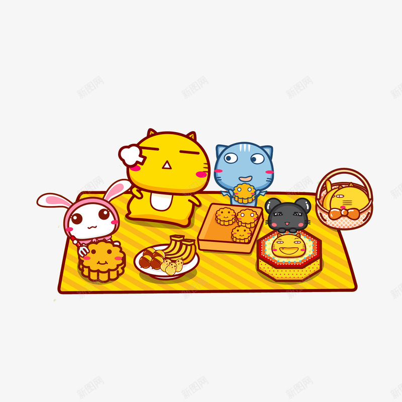 卡通中秋欢聚的小动物们png免抠素材_88icon https://88icon.com 中秋团圆欢聚 中秋节 卡通小动物 小兔 小猫 小老鼠 聚餐